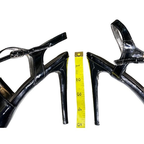 Sexy Wednesday 8M‎ Carlos Black Patent Open-Toe Heels With Ankle Stiletto - Picture 9 of 12